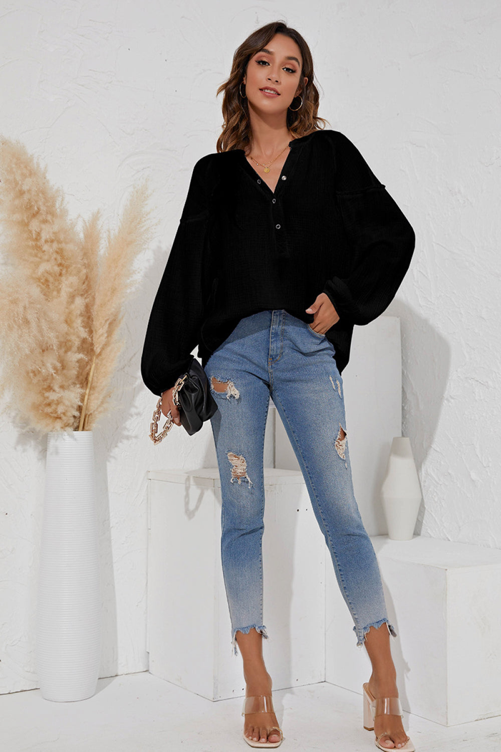 Puff Sleeve Button Up Top - Absolute Fashion 2020