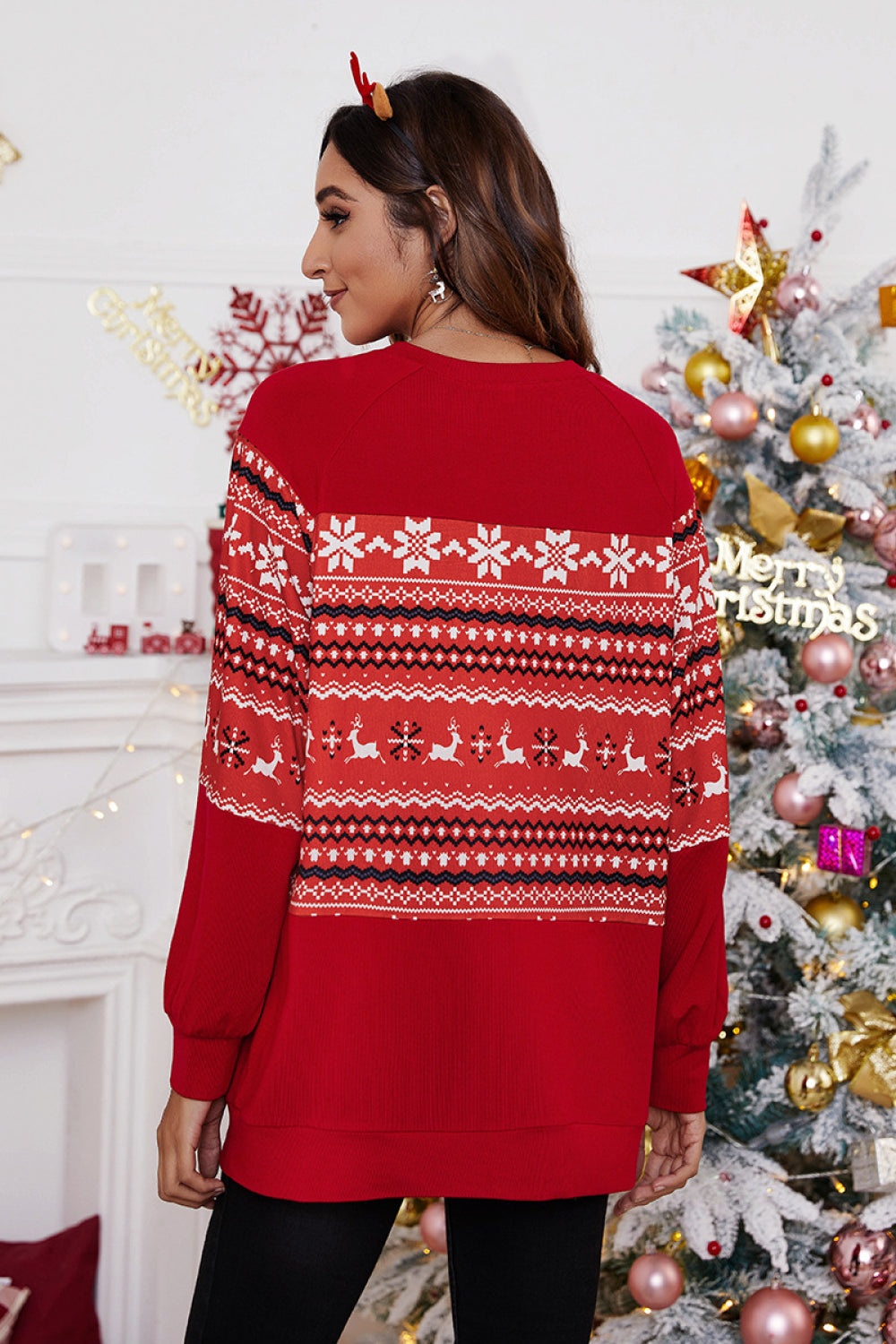 Holiday Print Raglan Sleeve Sweater