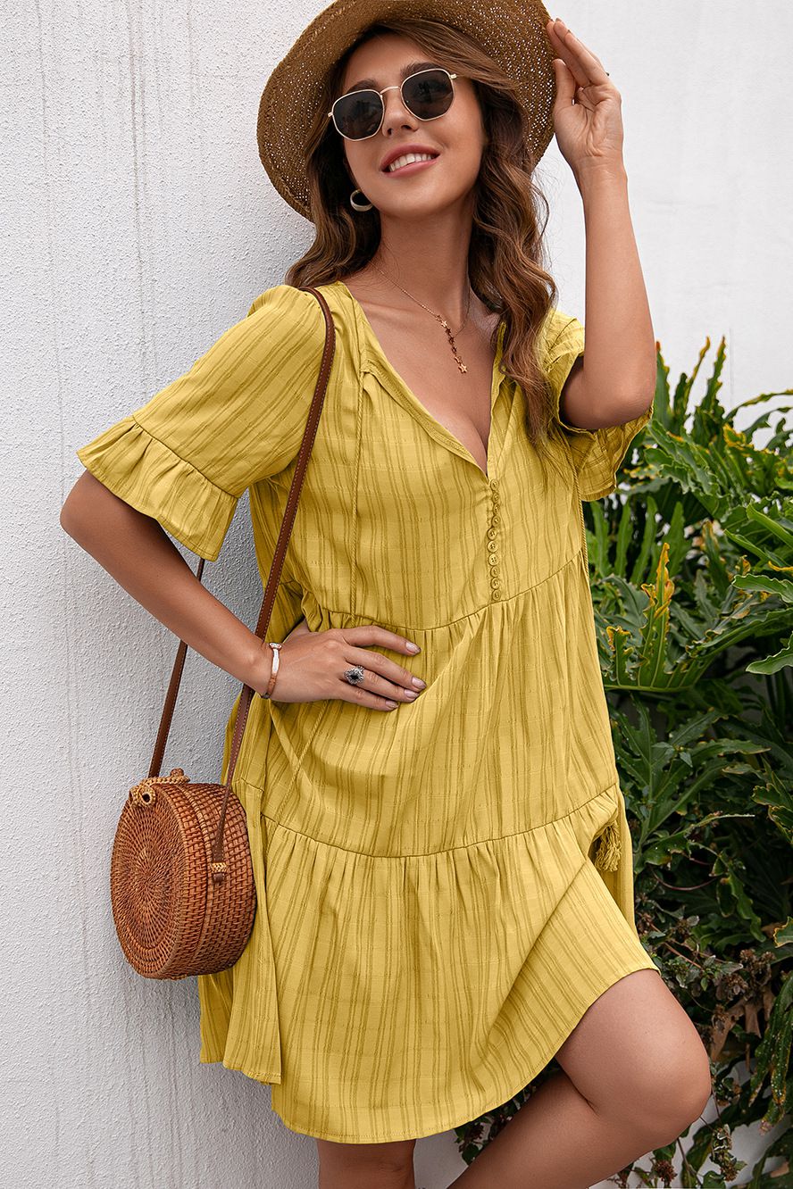 Tassel Tie-Neck Ruffle Hem Dress - Absolute Fashion 2020