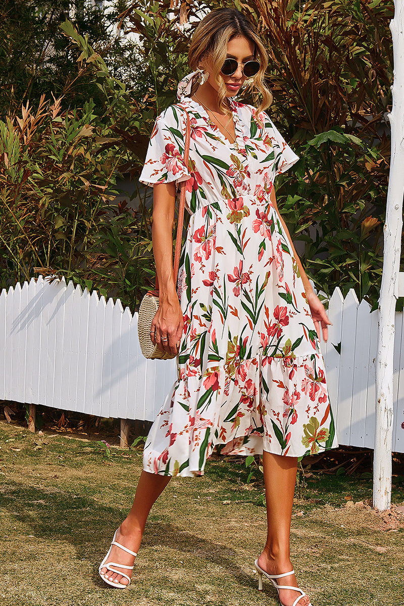 Floral Asymmetrical Ruffle Hem Dress - Absolute Fashion 2020