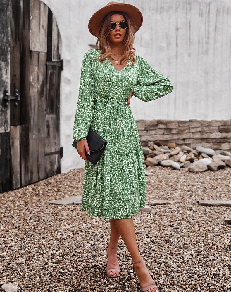 Floral Button Up V-Neck Dress - Absolute Fashion 2020