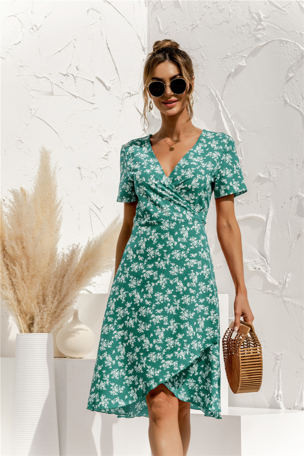 Floral Wrap Front Asymmetrical Dress - Absolute Fashion 2020
