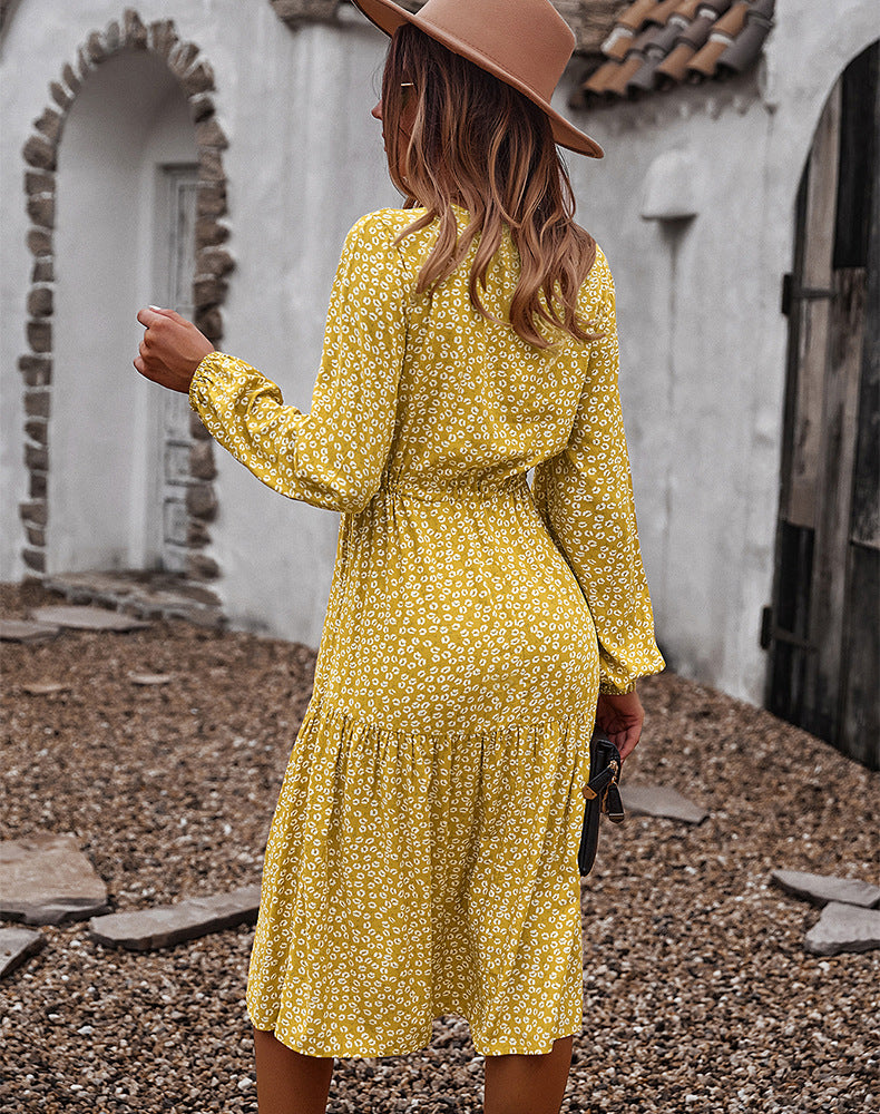Floral Button Up V-Neck Dress - Absolute Fashion 2020