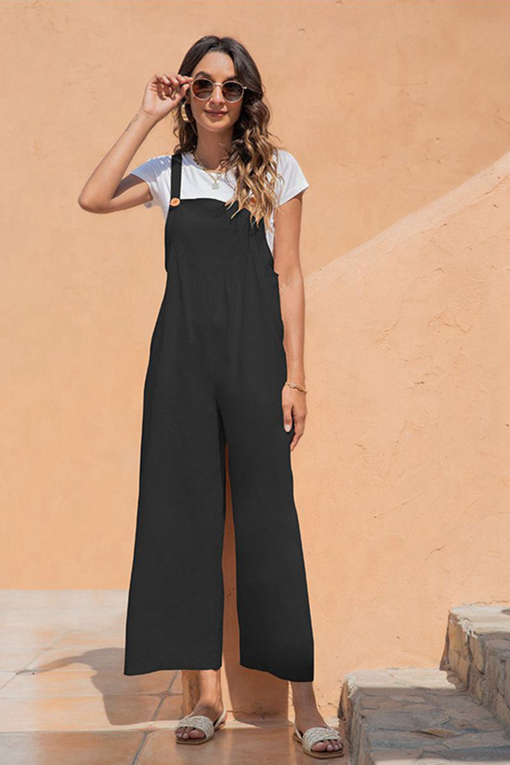 Dual Button Wide Leg Jumpsuit - Absolute Fashion 2020