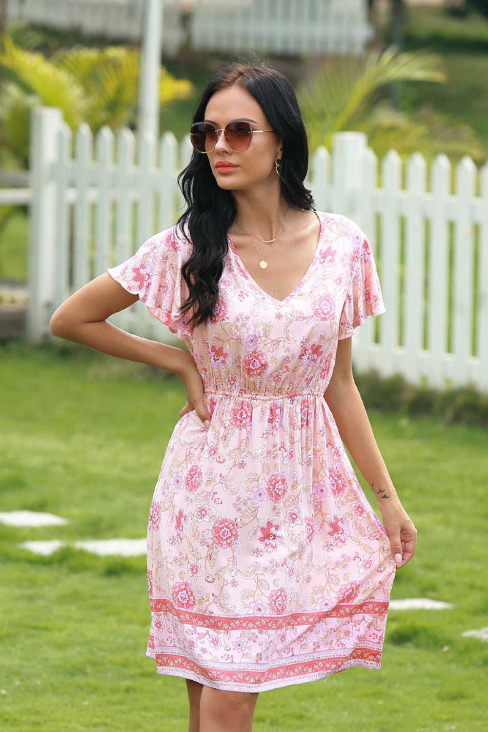 Floral Print V-neckline Dress