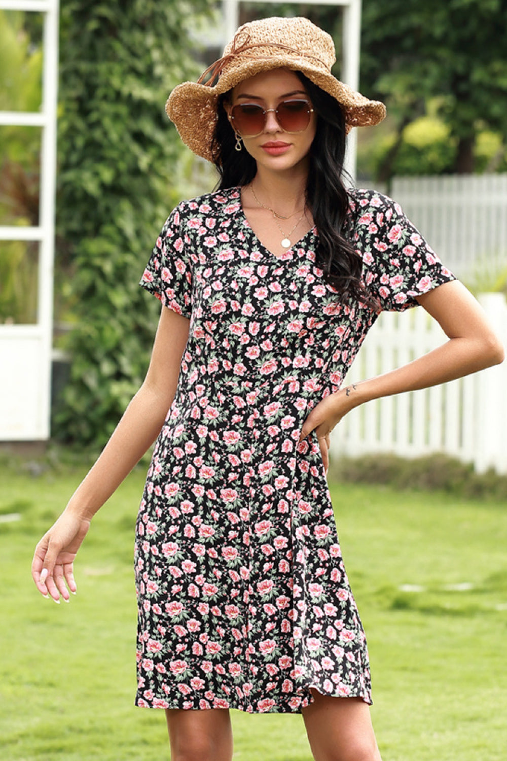 Ditsy Print Slit Dress