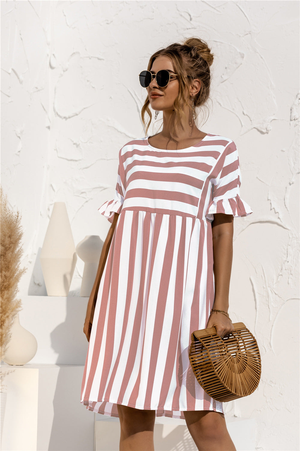 Striped Ruffle Sleeve Dress - Absolute Fashion 2020