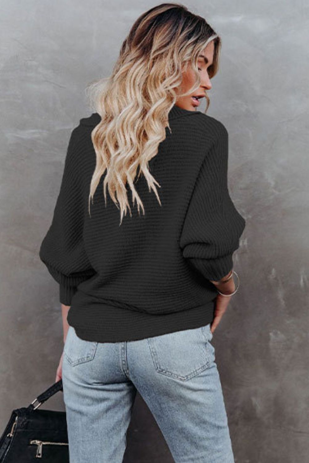 Horizontal Ribbing Johnny Collar Sweater