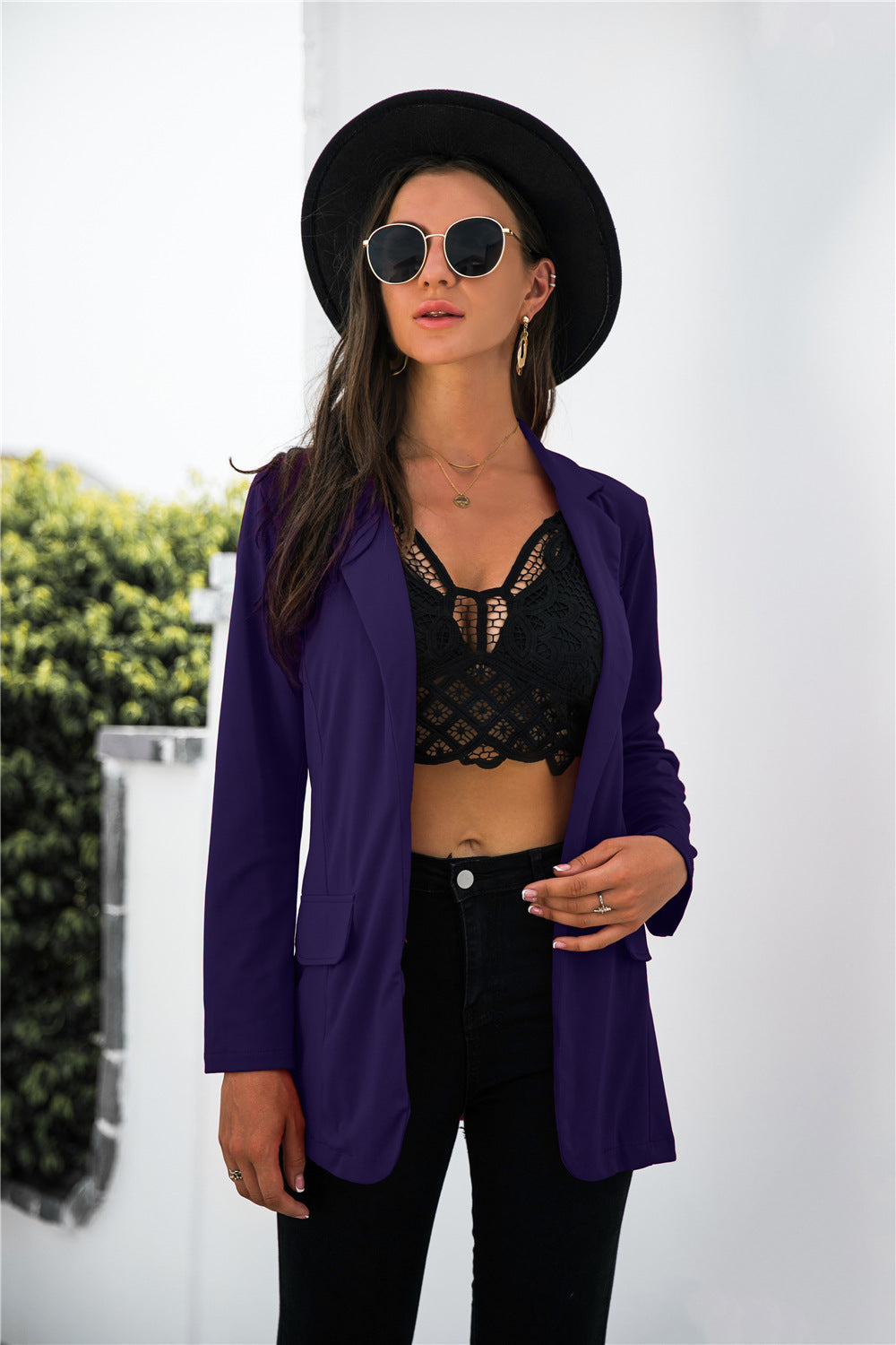 Solid Pocketed Blazer - Absolute Fashion 2020