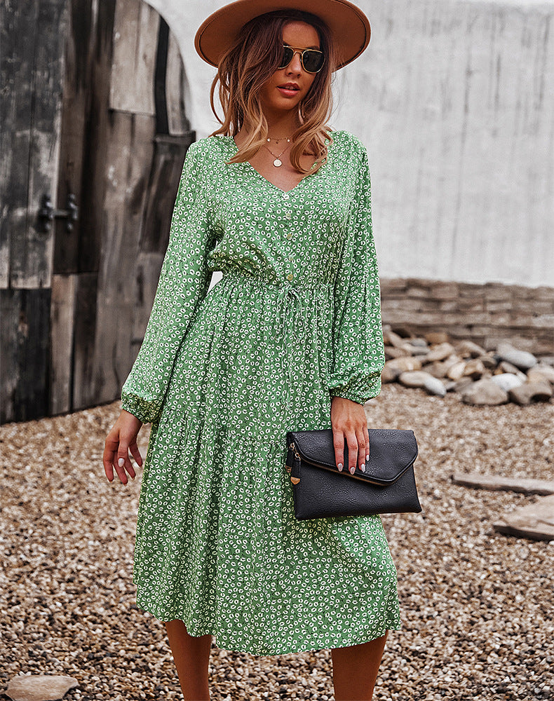 Floral Button Up V-Neck Dress - Absolute Fashion 2020