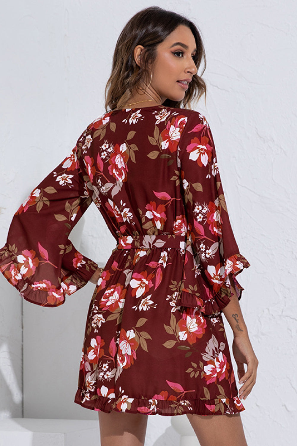 Floral V-Neck Belted Wrap Front Dress - Absolute Fashion 2020