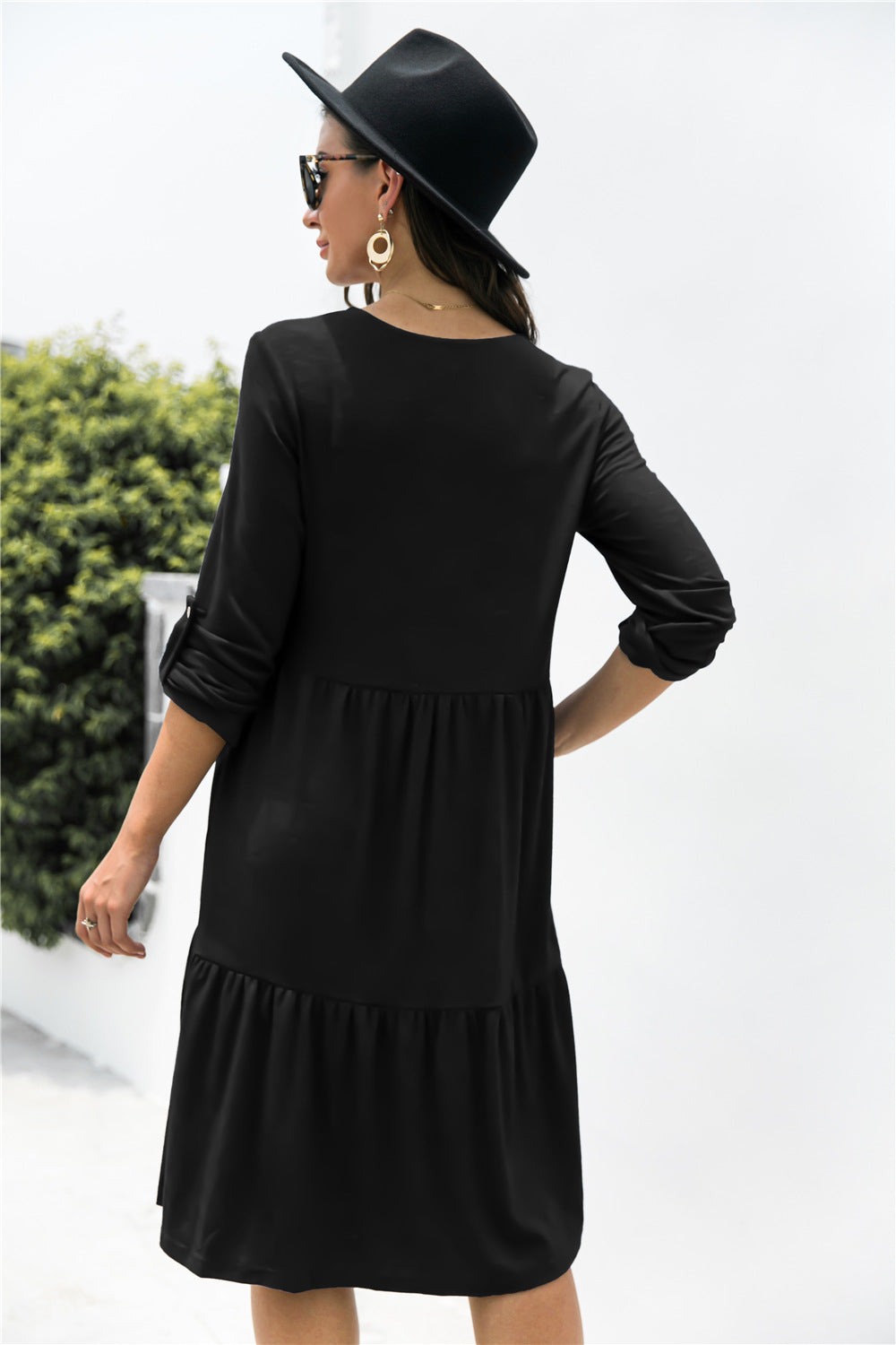 Button Down Rolled Sleeve Ruffle Dress - Absolute Fashion 2020
