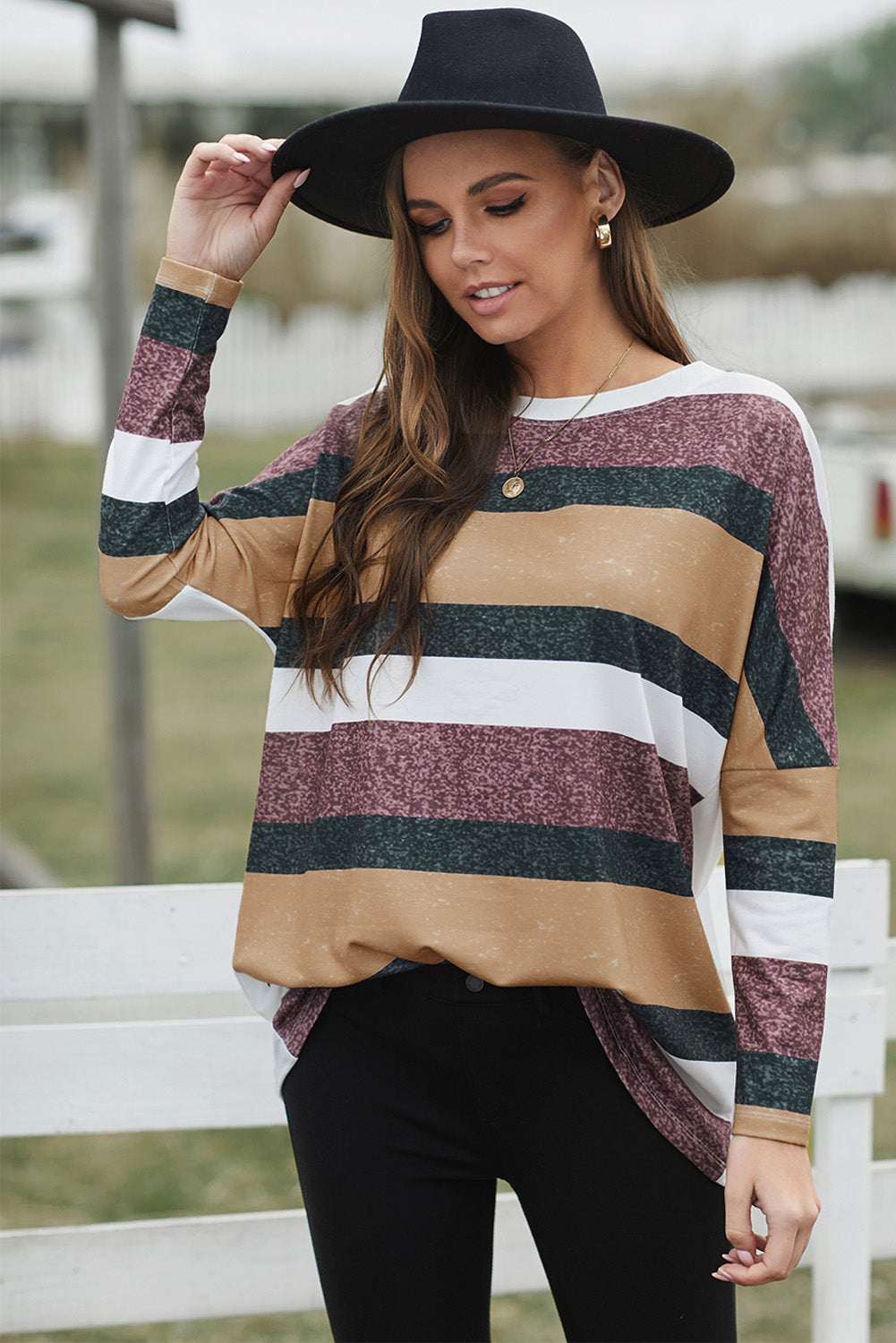 Colorful Stripe Round Neck Tunic Top - Absolute Fashion 2020