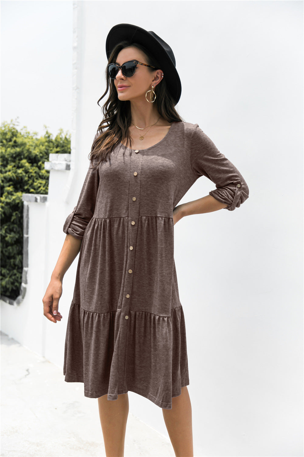 Button Down Rolled Sleeve Ruffle Dress - Absolute Fashion 2020