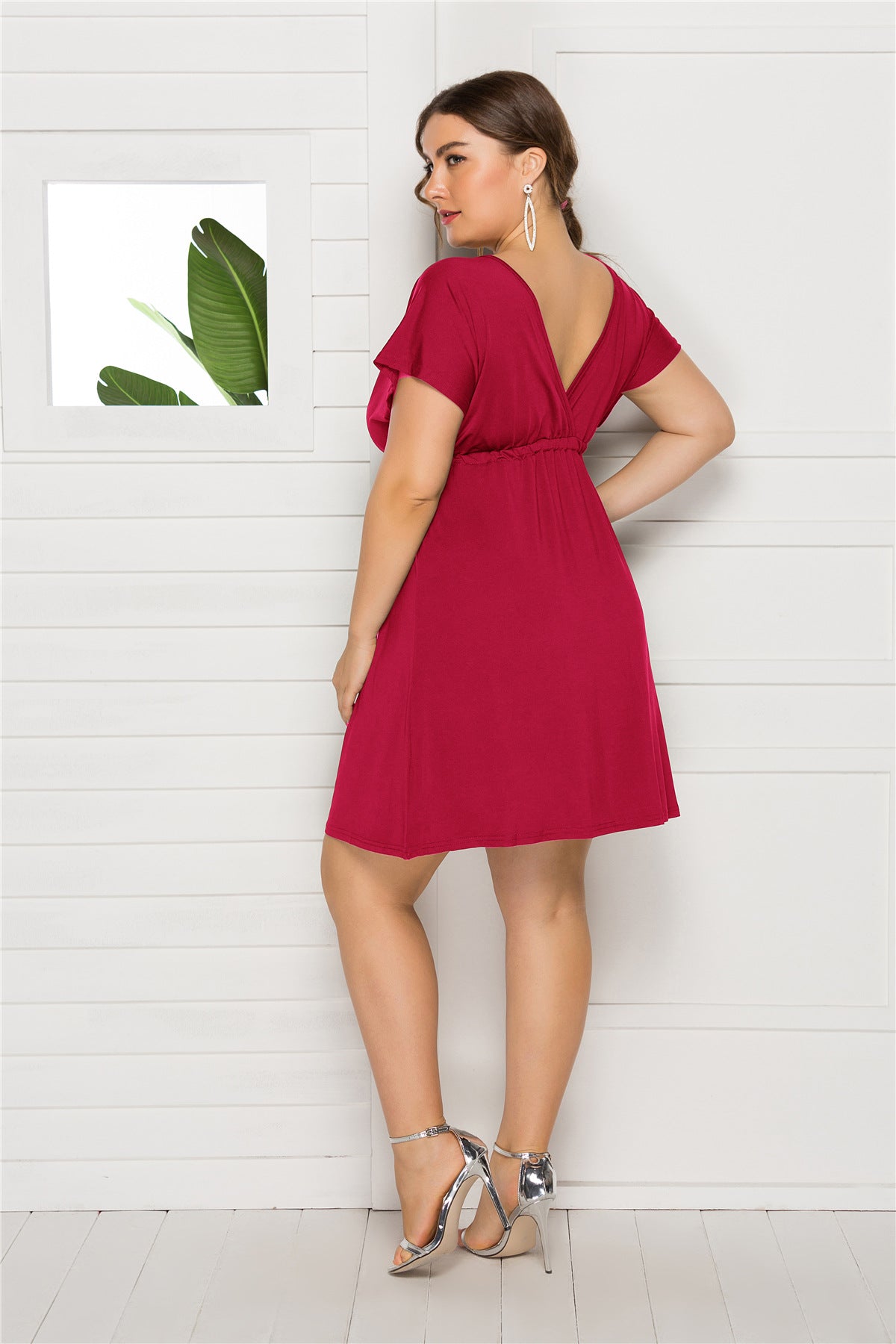 Drawstring Waist Surplice Short Sleeve Dress