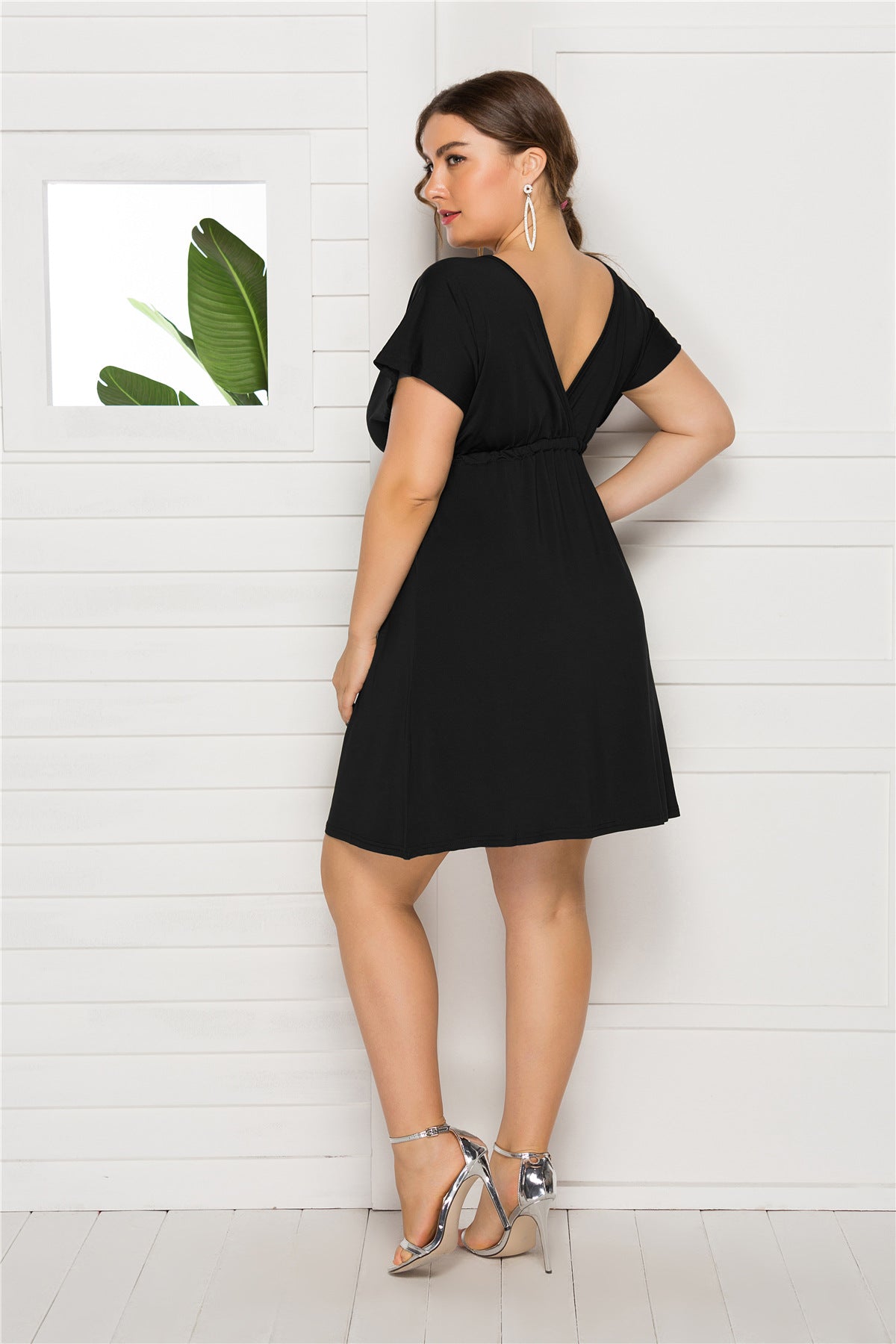 Drawstring Waist Surplice Short Sleeve Dress