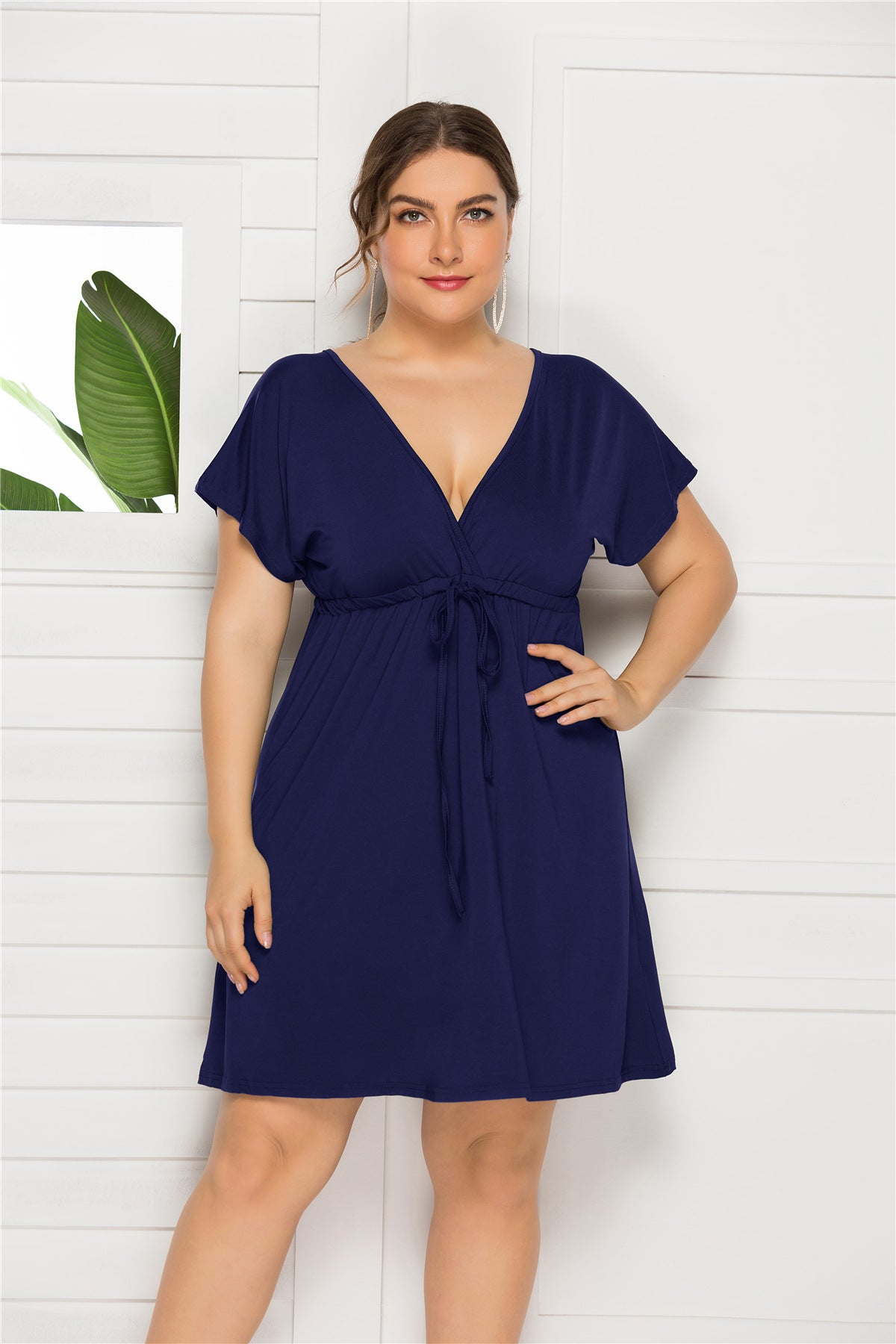 Drawstring Waist Surplice Short Sleeve Dress