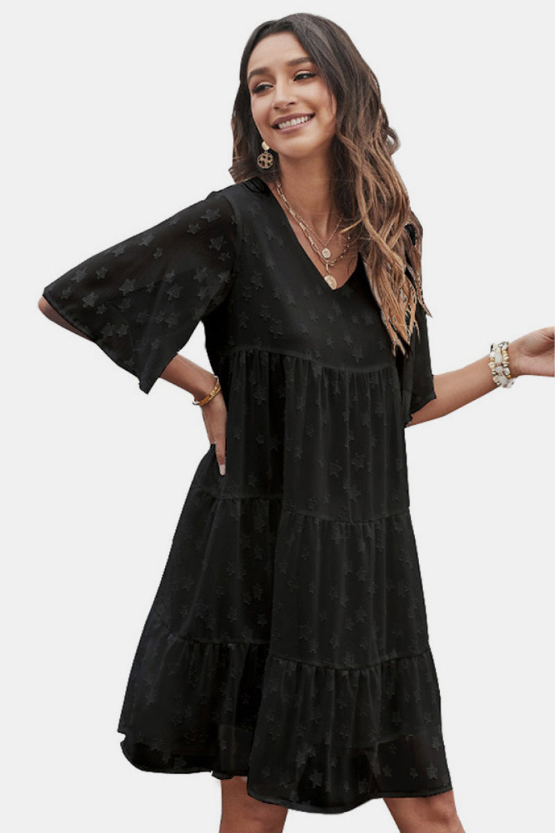 Star Flutter Sleeve Tiered Dress - Absolute Fashion 2020