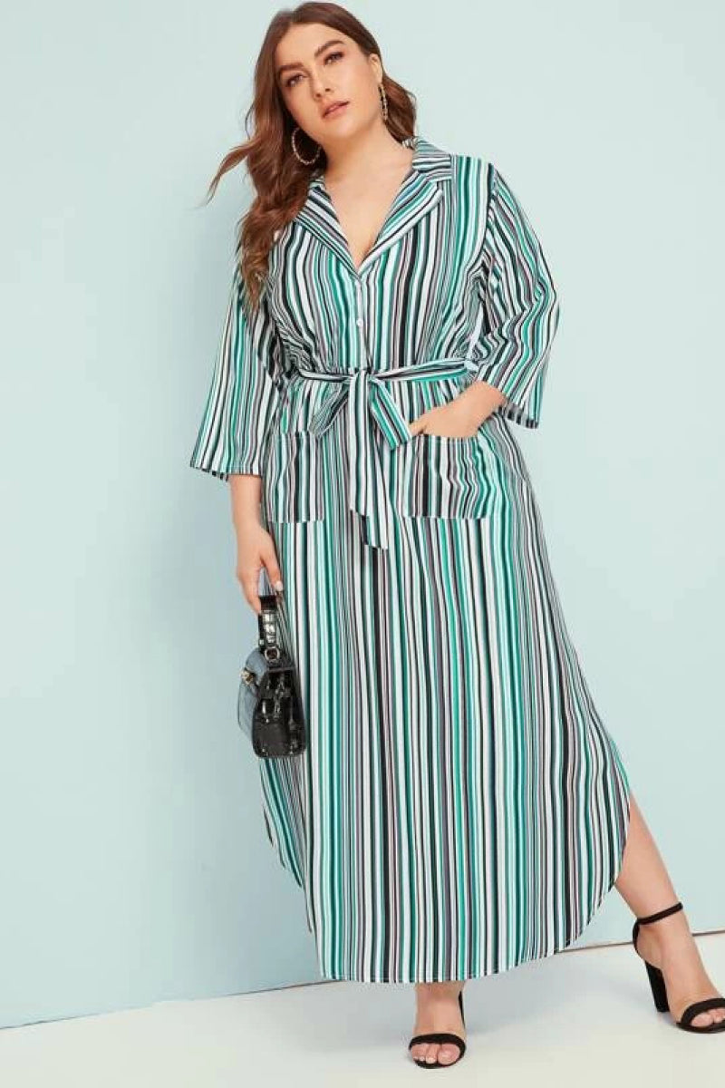 Striped Collared Neck Swing Shirt Dress - Absolute Fashion 2020