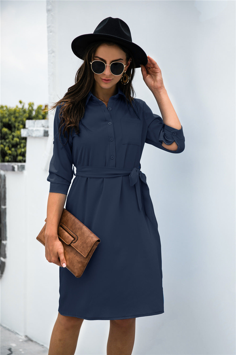 Button down Tie Waist Shirt Dress - Absolute Fashion 2020
