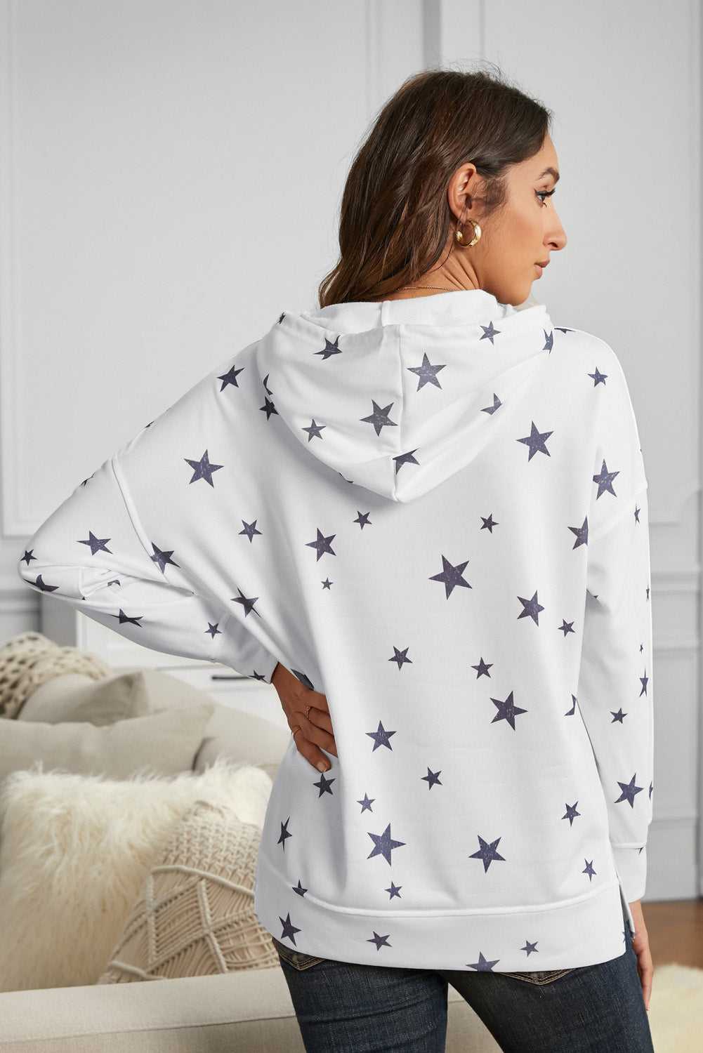 Star Print Long Sleeve Hoodie - Absolute Fashion 2020