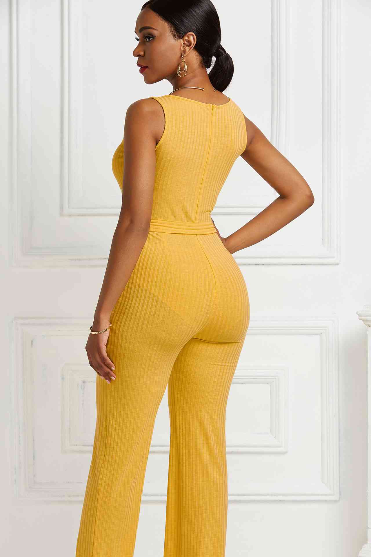 Button Detail Tie Waist Jumpsuit with Pockets - Absolute Fashion 2020