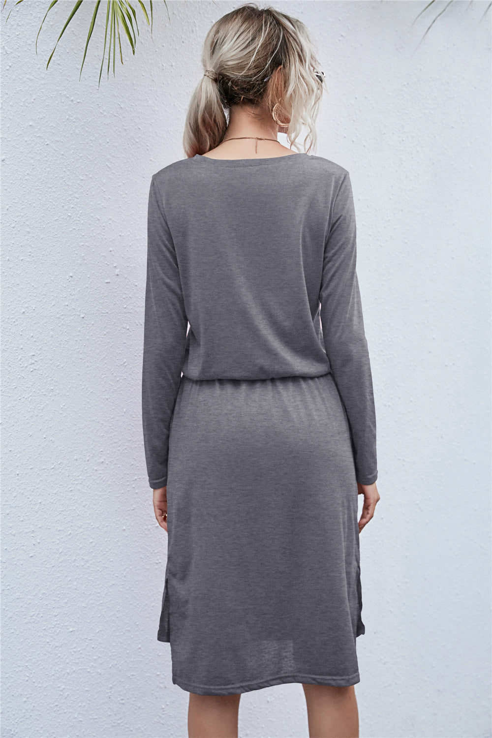 Round Neck Side Slit Dress - Absolute Fashion 2020