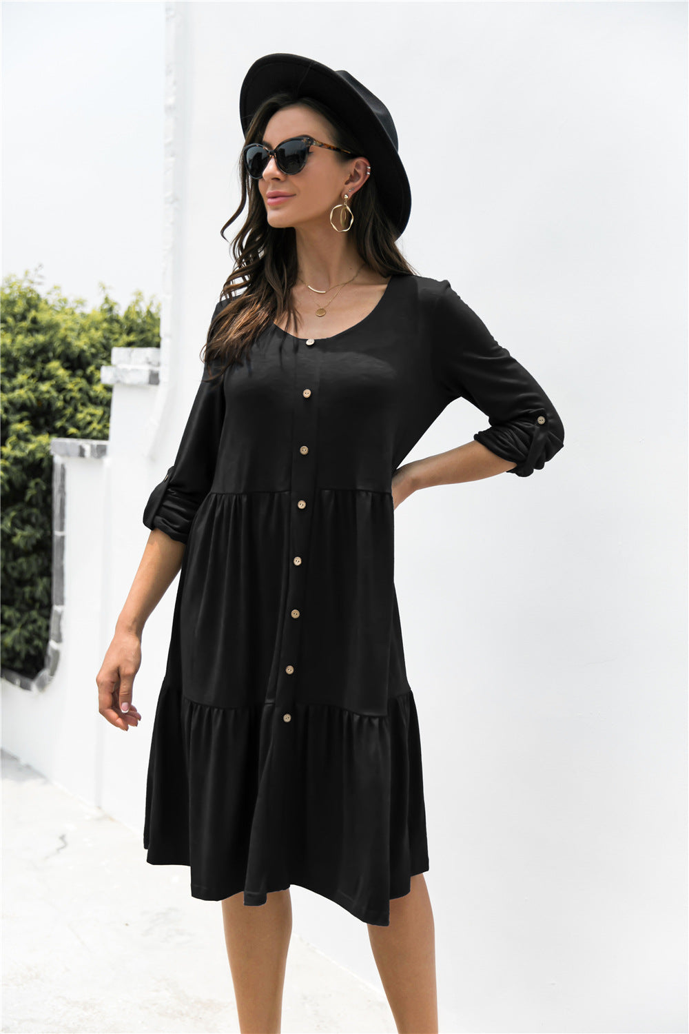 Button Down Rolled Sleeve Ruffle Dress - Absolute Fashion 2020