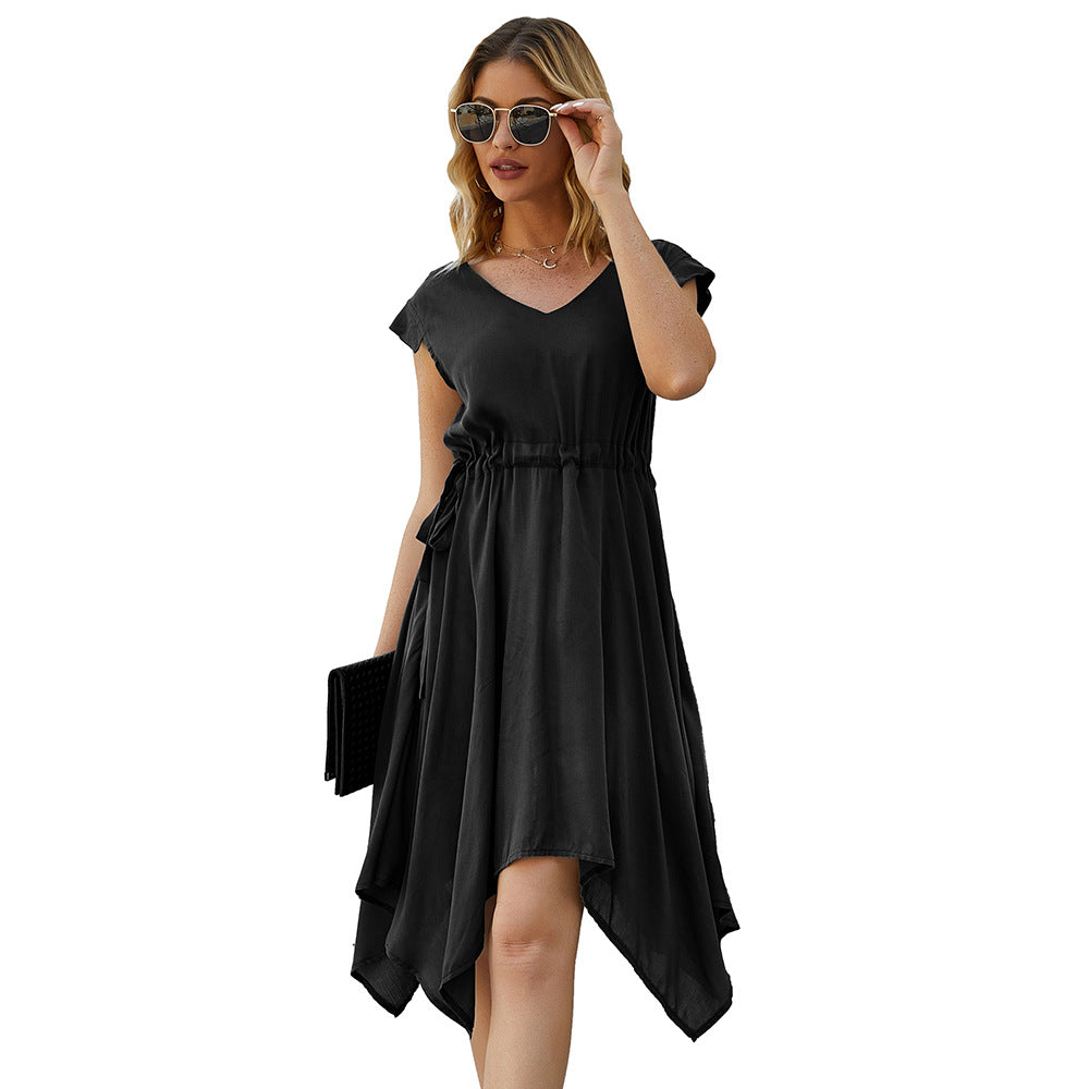 Cap Sleeve Asymmetrical Hem Dress - Absolute Fashion 2020