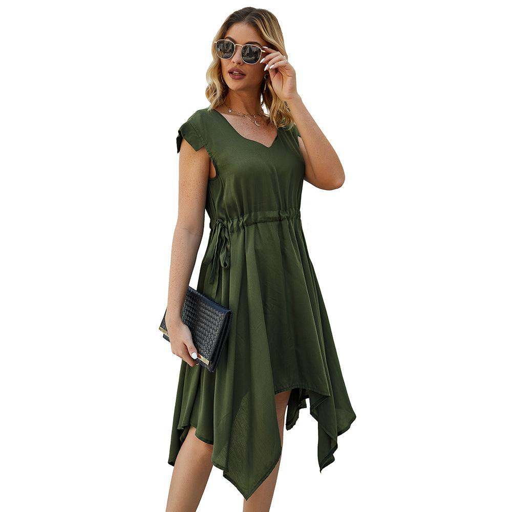 Cap Sleeve Asymmetrical Hem Dress - Absolute Fashion 2020