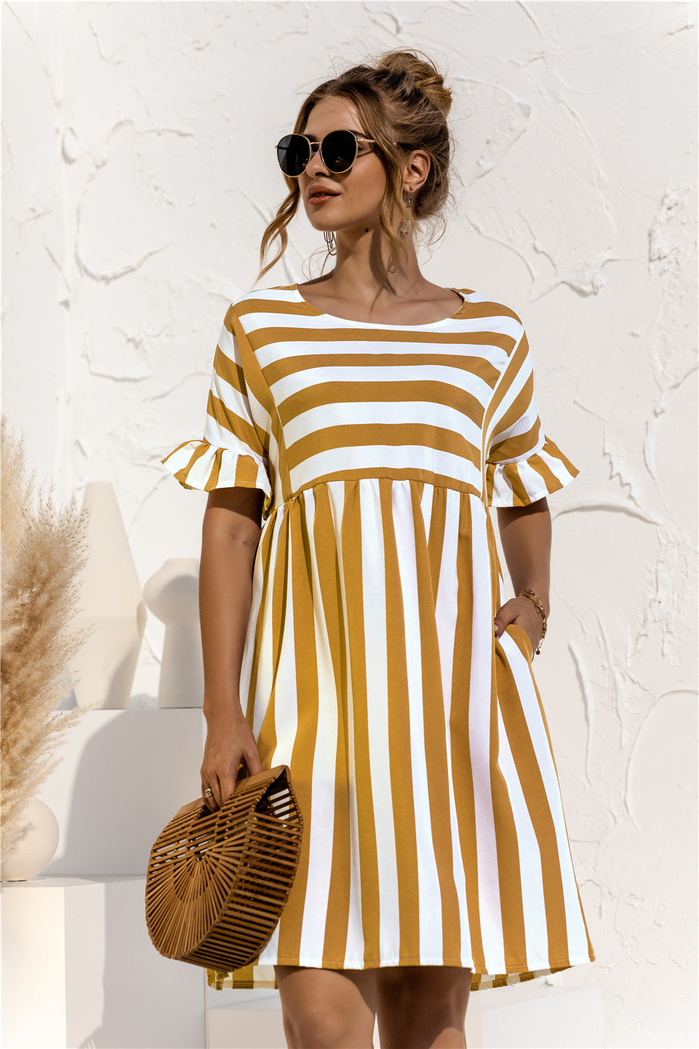 Striped Ruffle Sleeve Dress - Absolute Fashion 2020