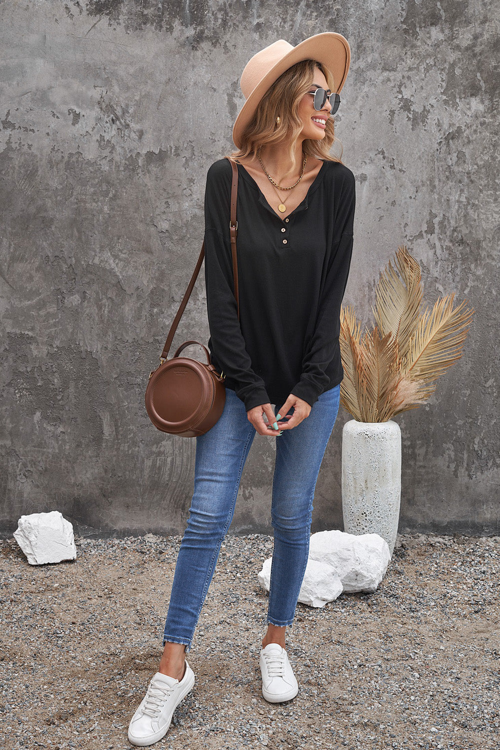Button Up Drop Shoulder Top - Absolute Fashion 2020