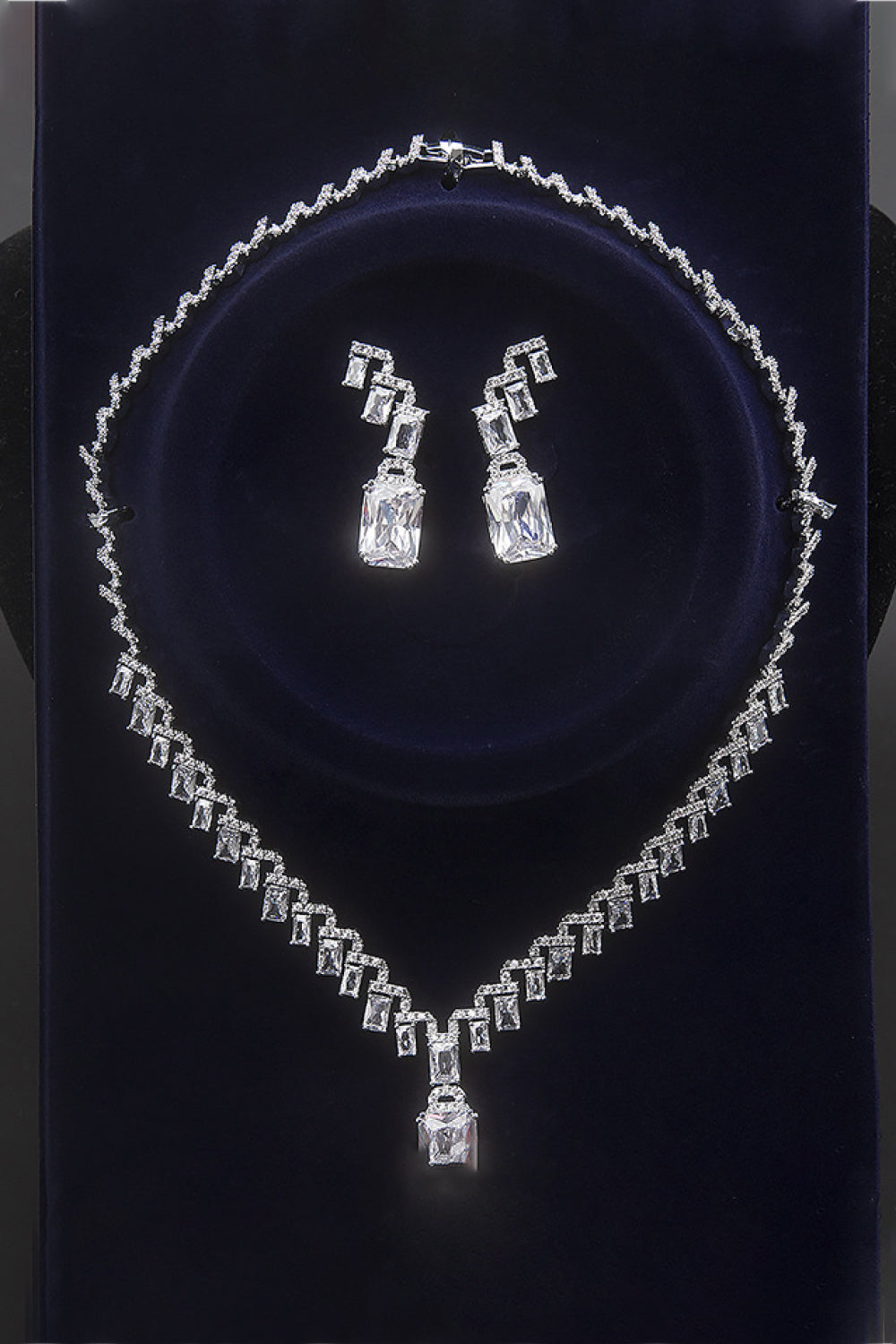 18k Platinum-Plated Cubic Zirconia Necklace and Drop Earrings Set
