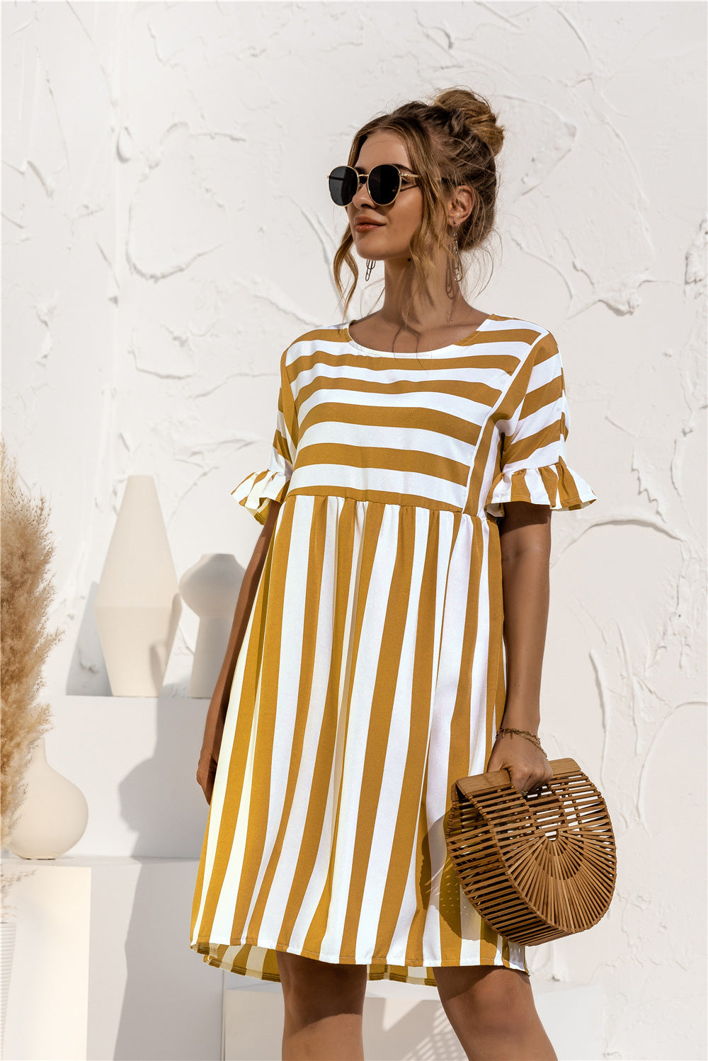 Striped Ruffle Sleeve Dress - Absolute Fashion 2020