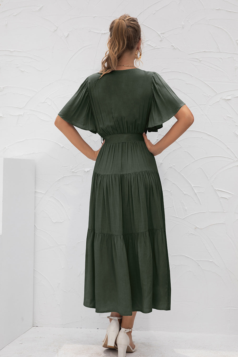 Flutter Sleeve Wrap Front Tie Dress - Absolute Fashion 2020