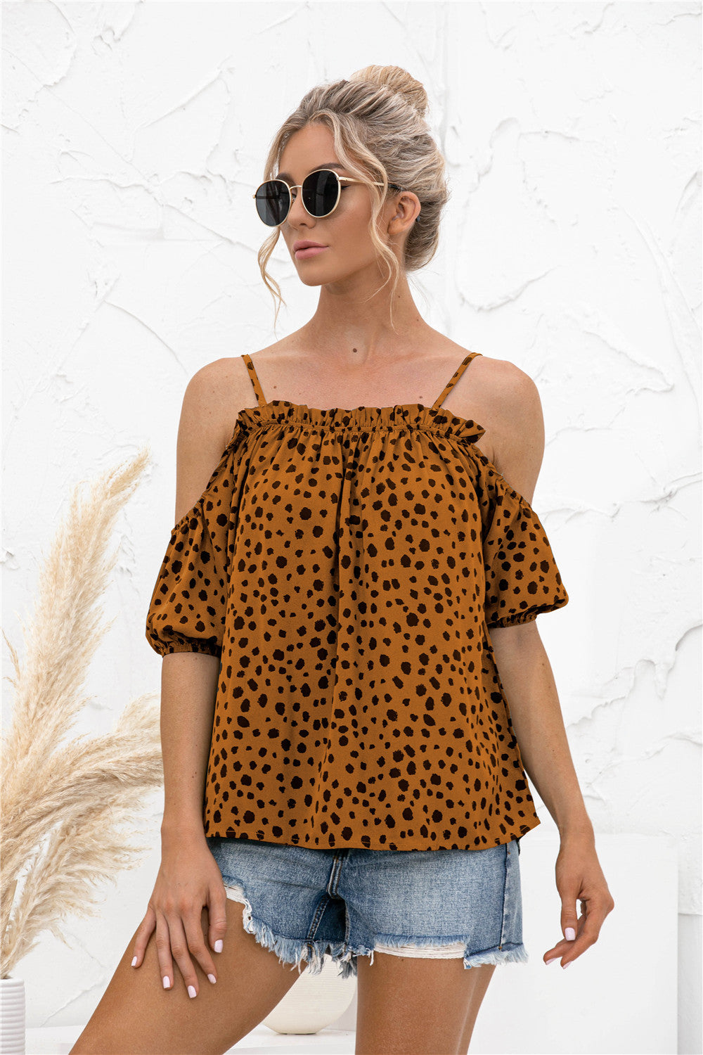 Cheetah Print Cold Shoulder Camisole Top - Absolute Fashion 2020