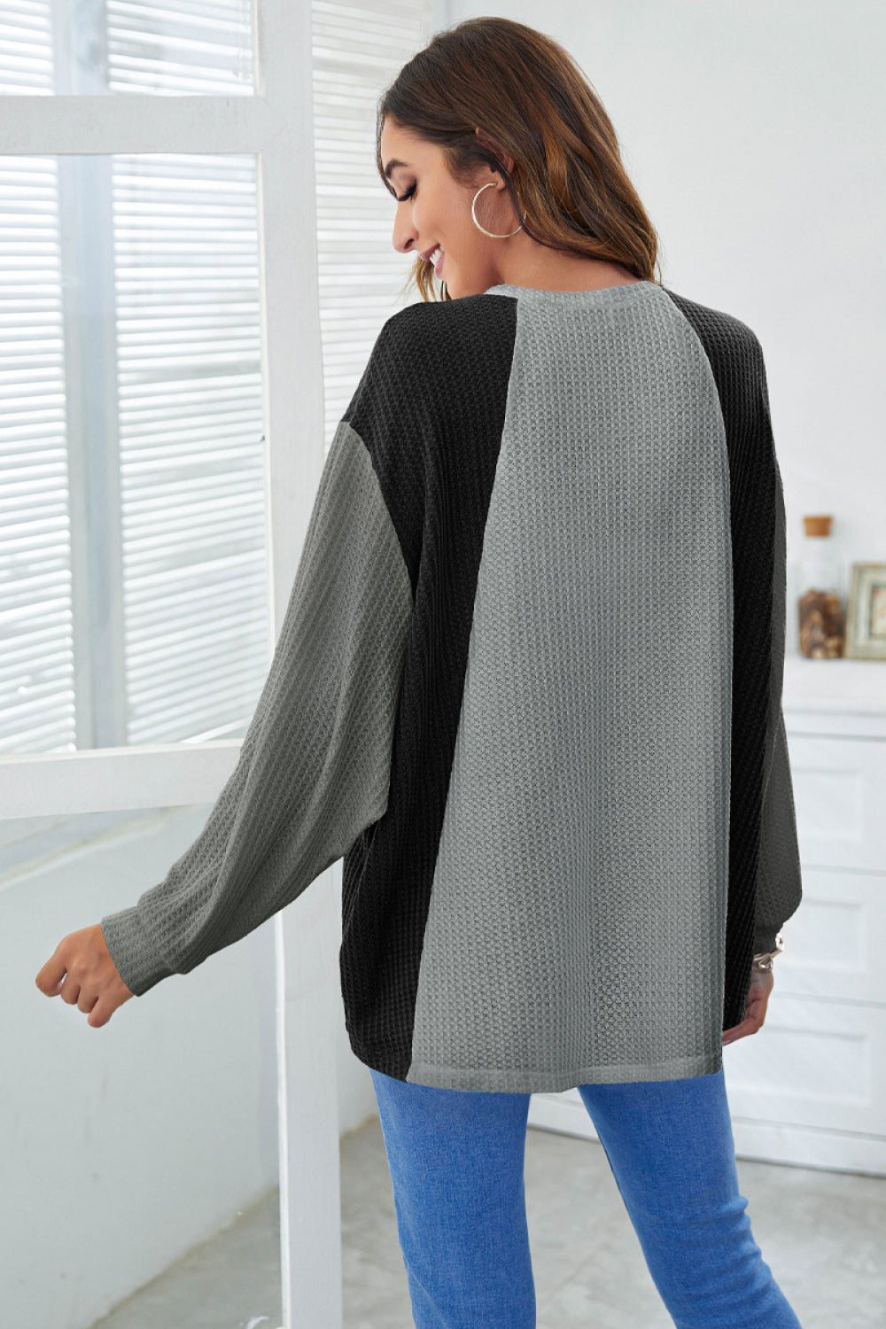 Color Block Waffle Knit Top