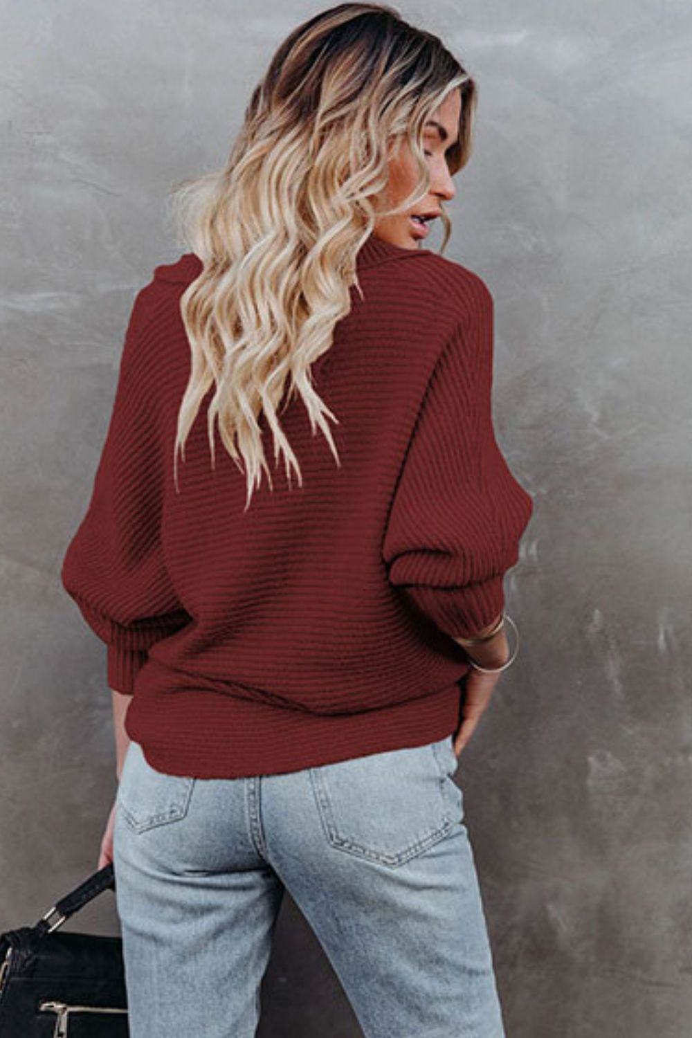 Horizontal Ribbing Johnny Collar Sweater