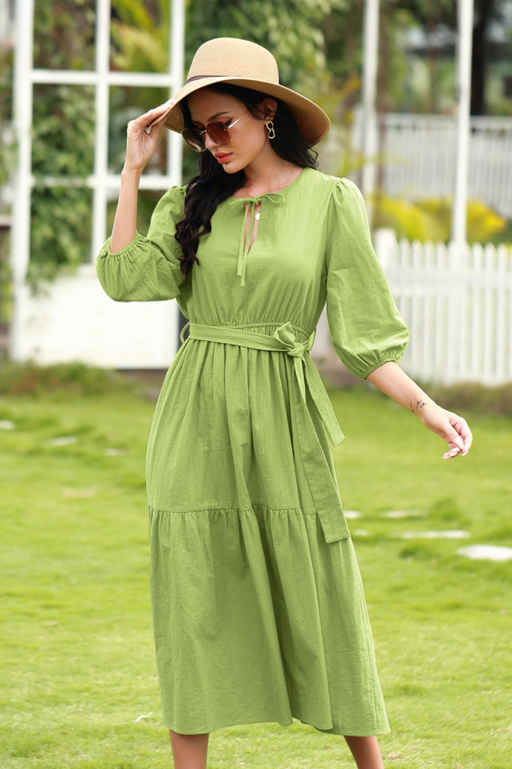 Lace-up Solid Color Dress