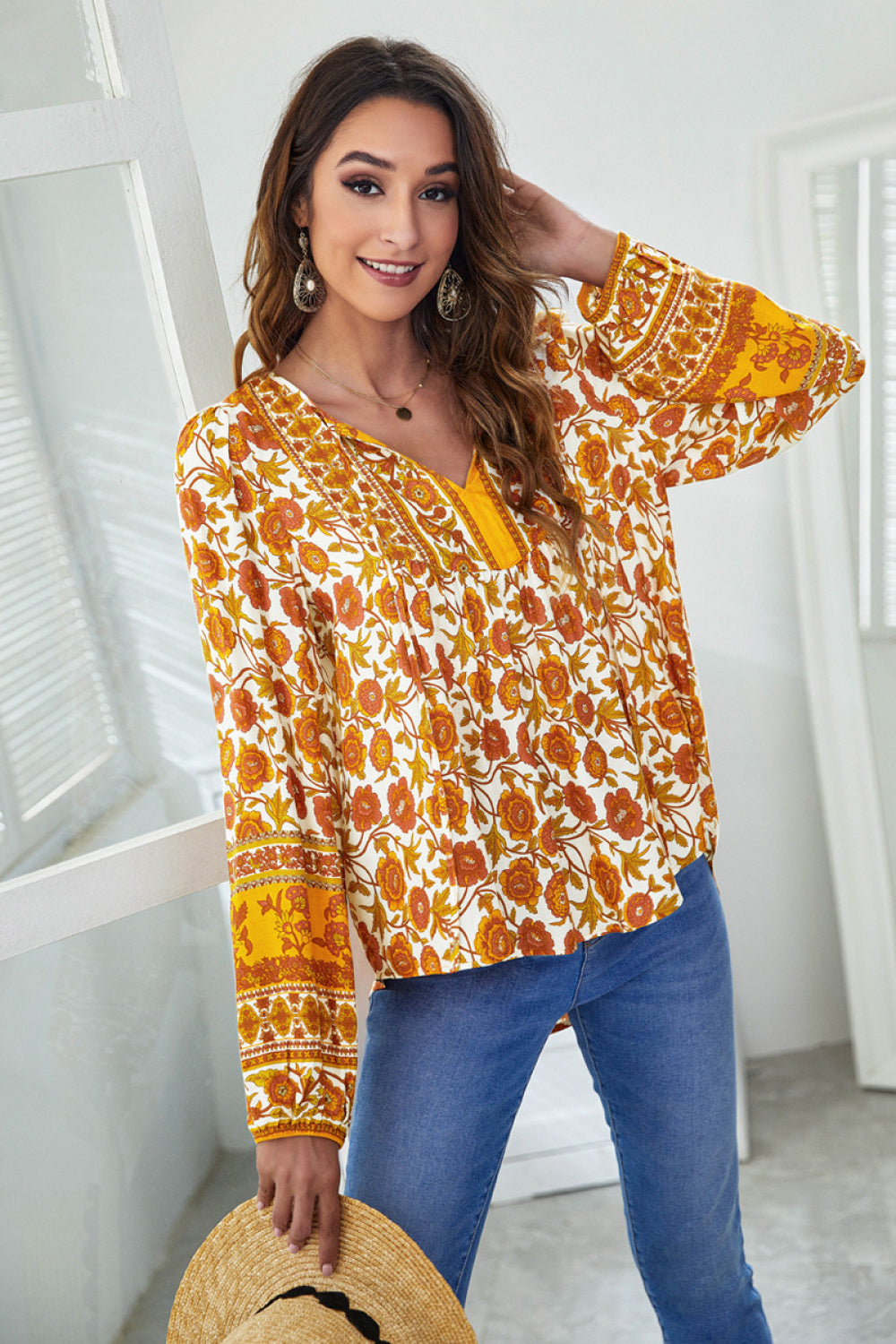 Floral Tie Neck Blouse