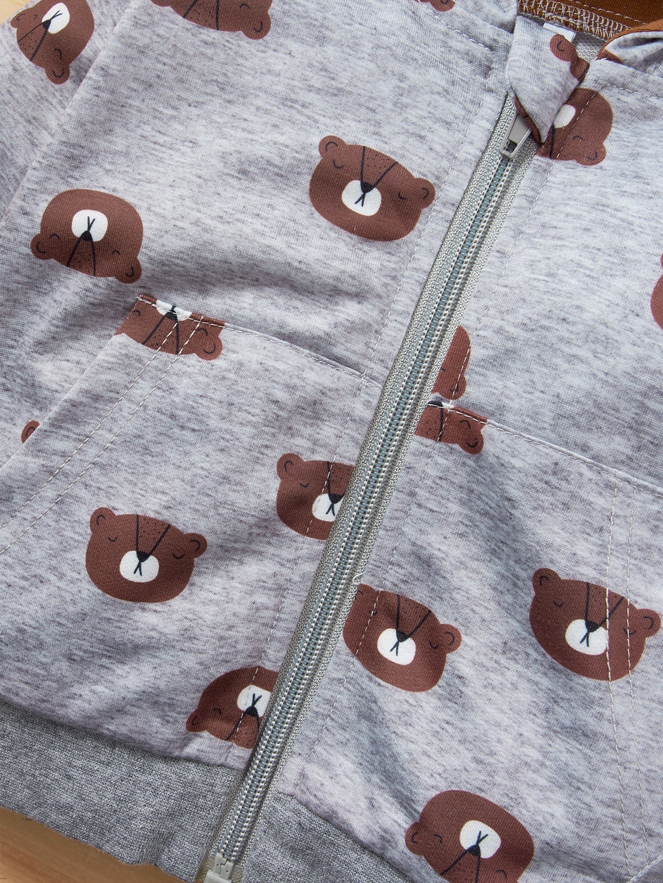 Girls Striped Onesie Solid Pants and Bear Hoodie Set