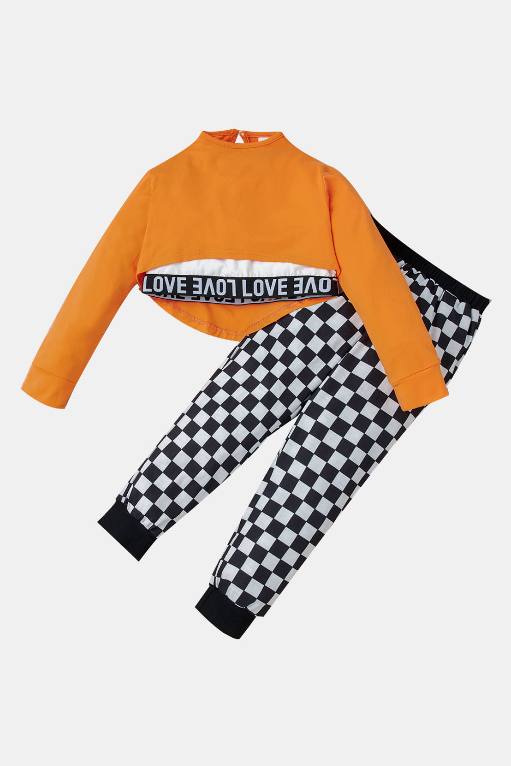 Girls Solid Top & Vest and Plaid Pants Set
