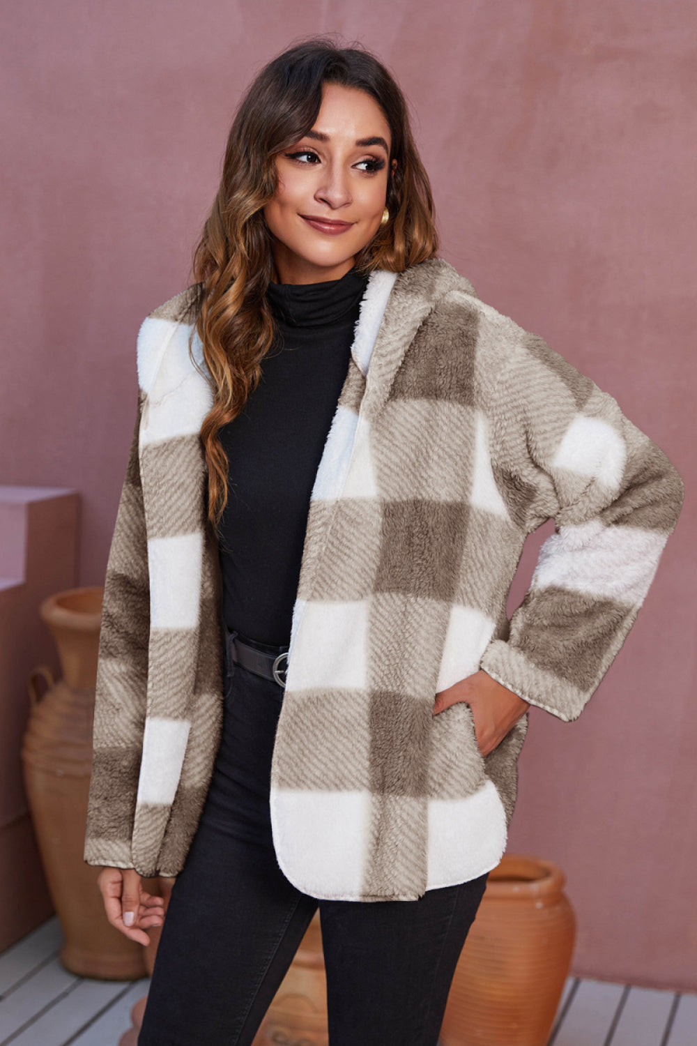 Buffalo Plaid Fleece Hooded Jacket