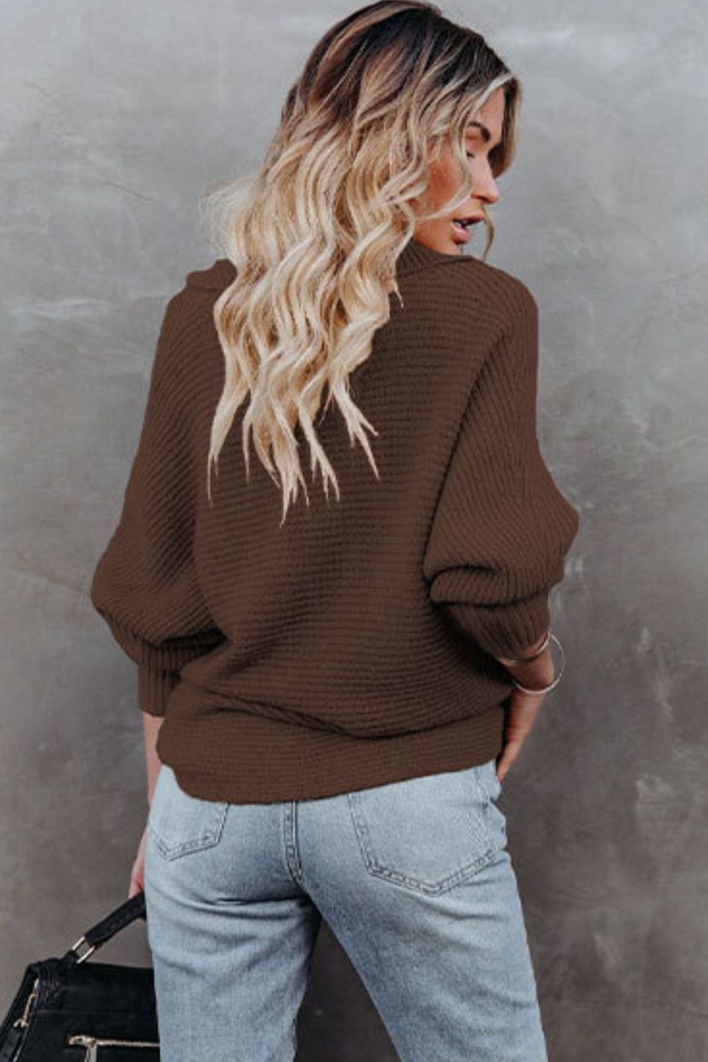 Horizontal Ribbing Johnny Collar Sweater