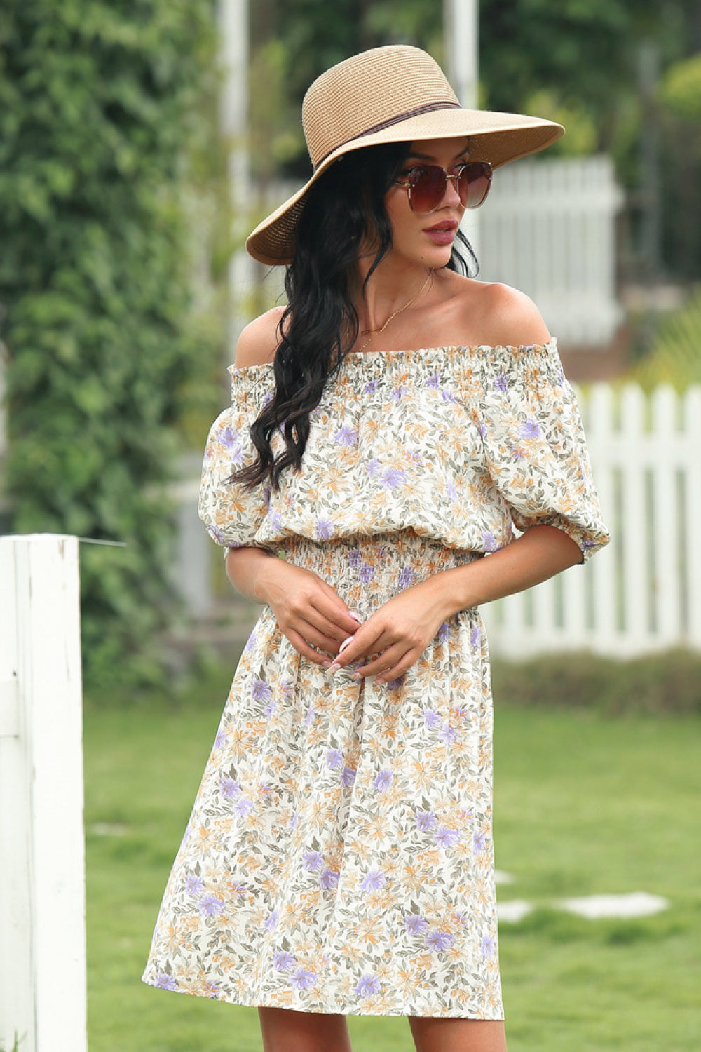 Floral Print Off-shoulder Dress