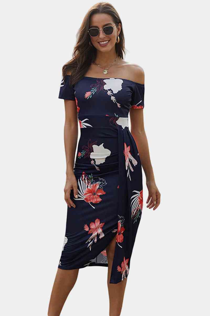 Floral Off Shoulder Slit Wrap Dress - Absolute Fashion 2020