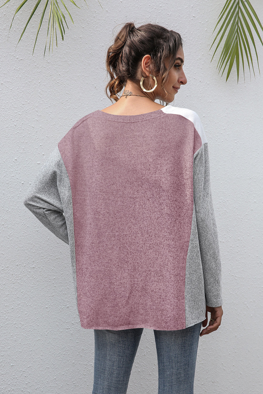 Color Block Patch V-Neck Top - Absolute Fashion 2020