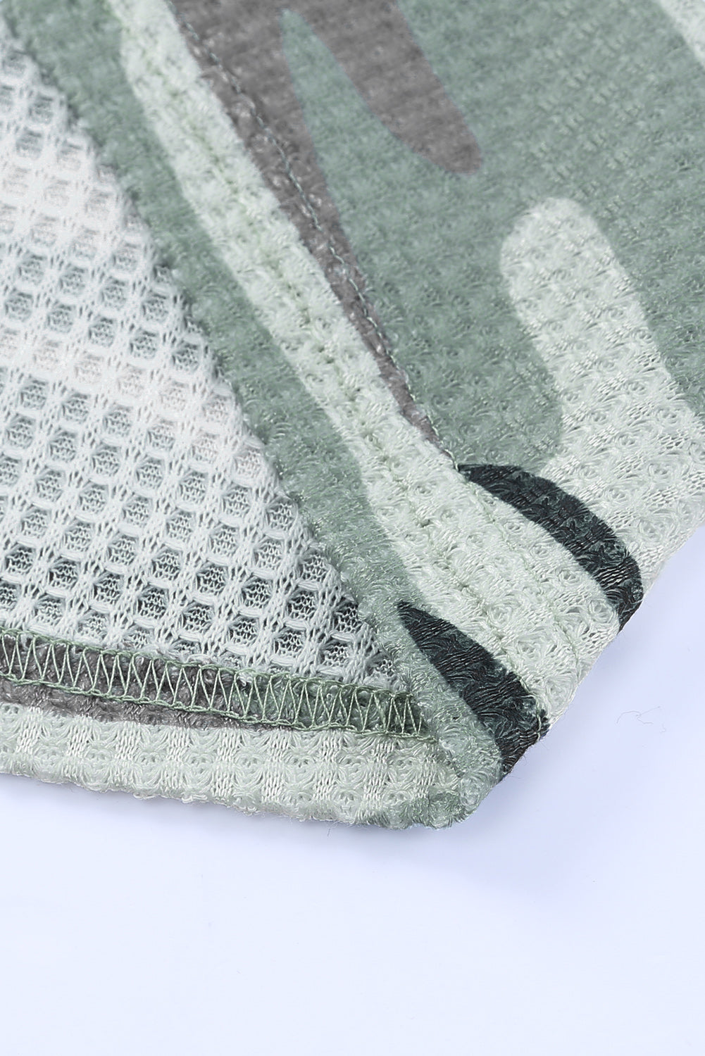 Camouflage Notched Waffle-Knit Top