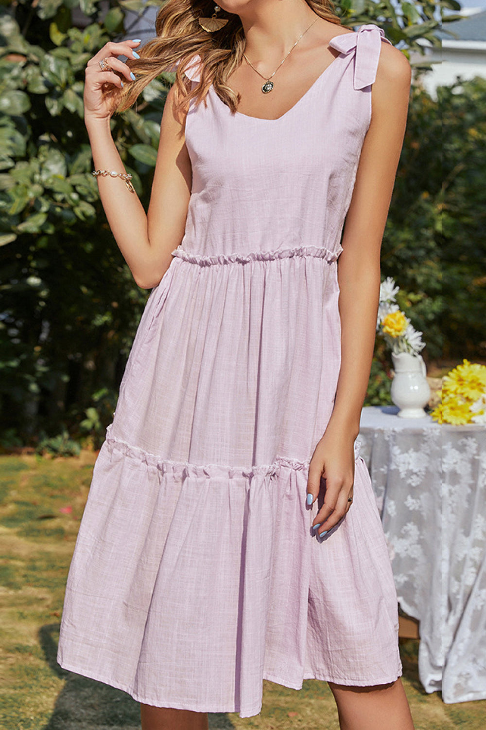 Knot Shoulder Ruffle Hem Dress - Absolute Fashion 2020