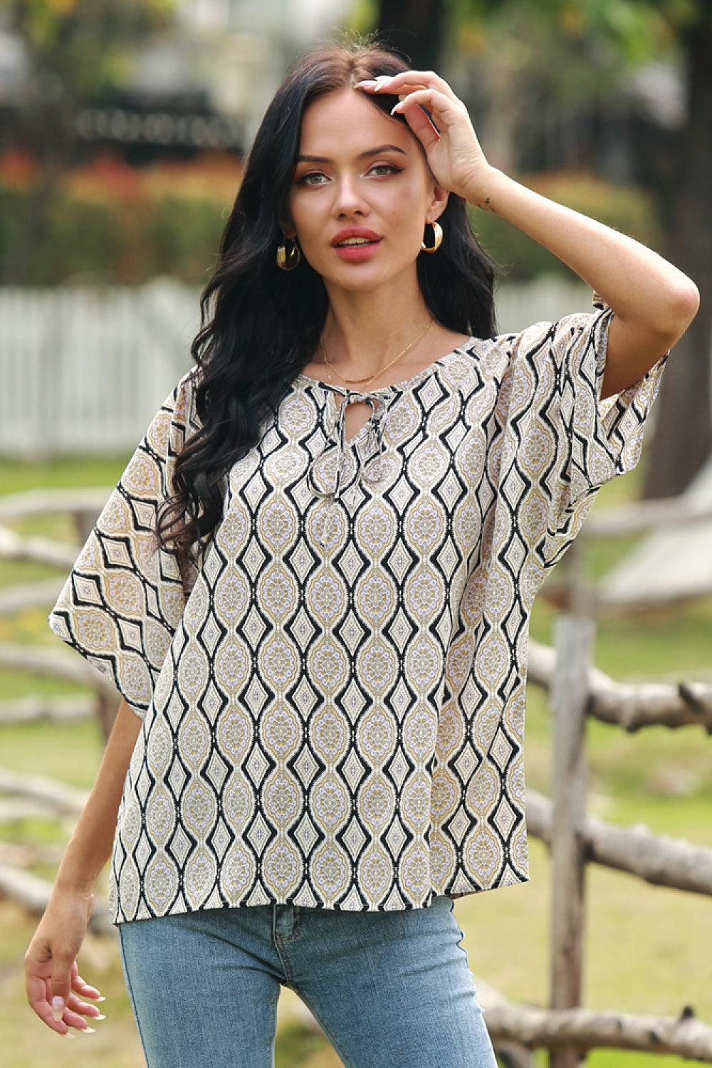 Lace-up Printed Casual Tee